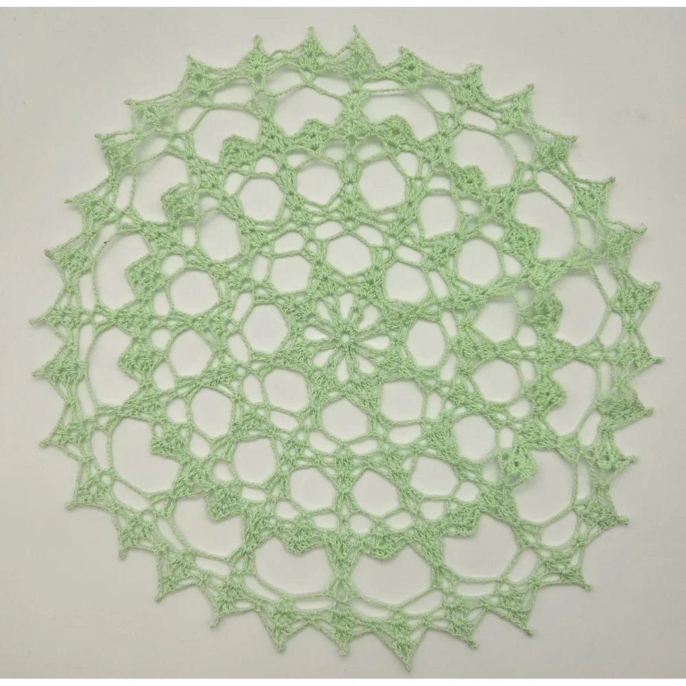 Vintage Mint Green Crochet Doily Round Handmade Lace 13″ Table‎ Dresser Decor